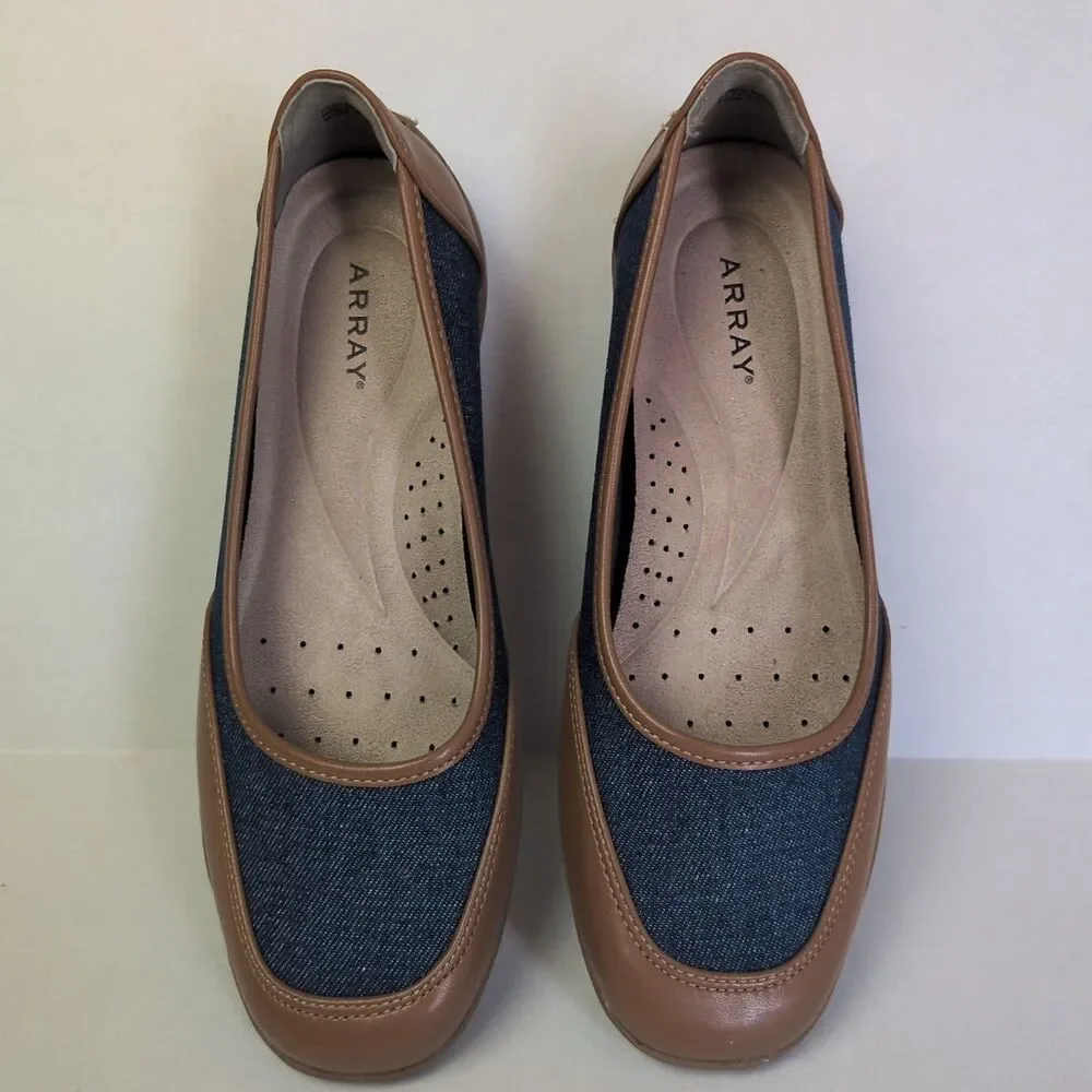 ARRAY Cascade Women's 8.5 Slip On Flats Support Jean Material Brown Tan